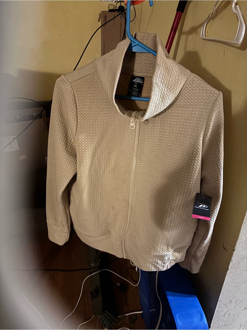 Pro Player Light Beige Textured Zip-Up Bomber Jacket size Medium